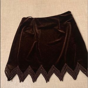 Brown Velvet Mini Skirt